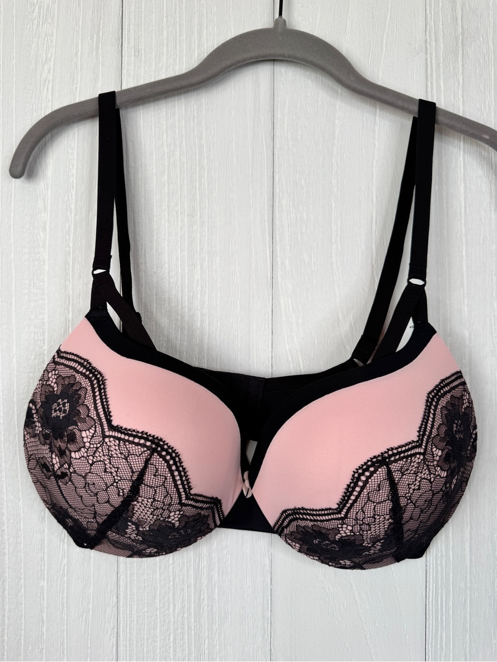 Maidenform Pink Black Lace Love The Lift Push-Up Underwire Bra Size 38D